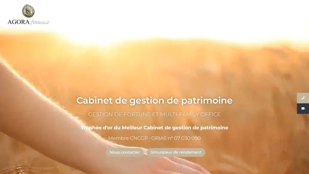 Page d'accueil de Agora Finance, cabinet de gestion de patrimoine indépendant