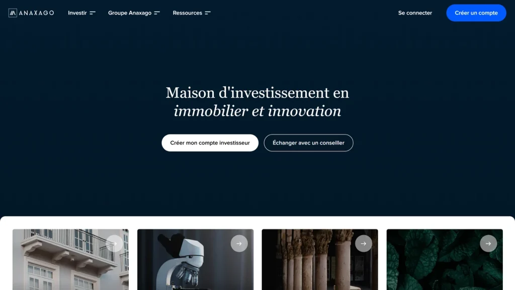 Page d'accueil de Anaxago, plateforme de crowdfunding immobilier agréée PSFP