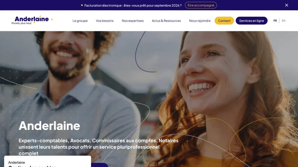 Page d'accueil de Anderlaine, cabinet pluridisciplinaire d'experts-comptables en Savoie