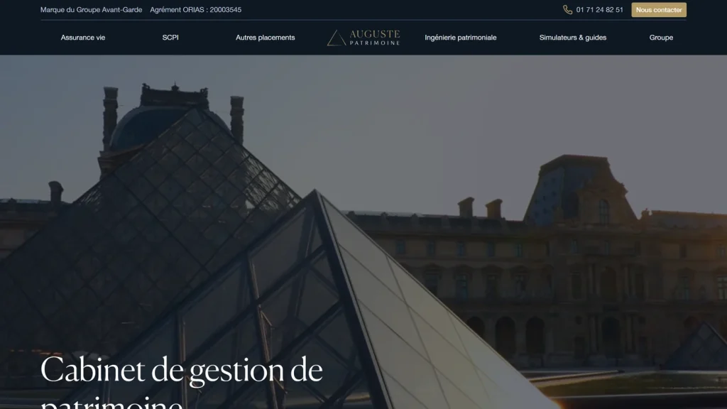 Page d'accueil de Auguste Patrimoine, cabinet de gestion de patrimoine parisien