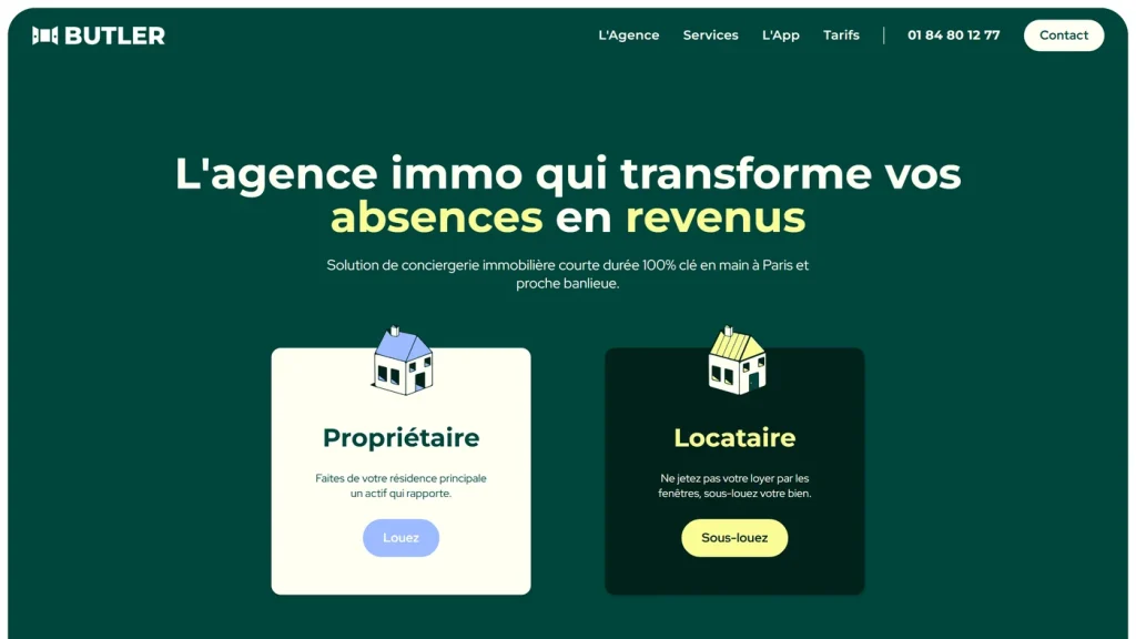 Page d'accueil de Butler, conciergerie Airbnb parisienne