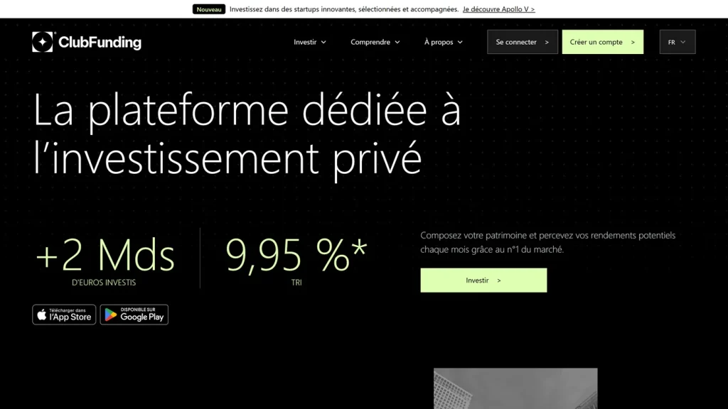 Page d'accueil de ClubFunding, plateforme de crowdfunding immobilier institutionnelle