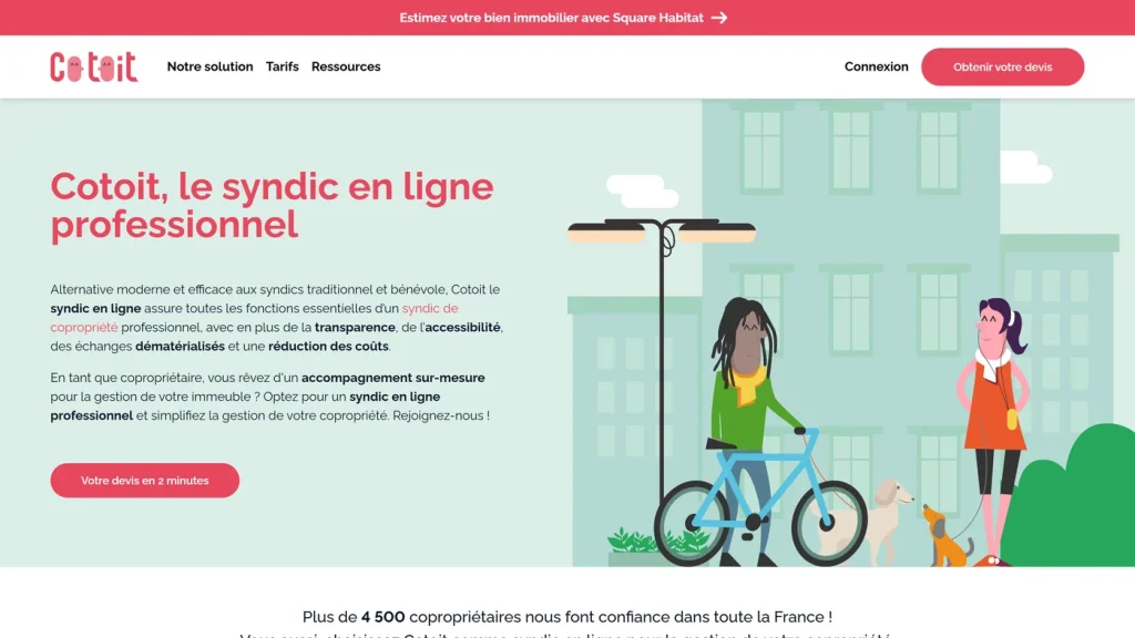 Page d'accueil de Cotoit, syndic en ligne filiale du Crédit Agricole