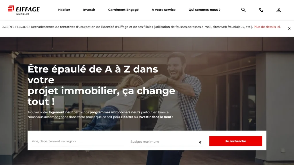 Page d'accueil de Eiffage Immobilier, promoteur immobilier du groupe Eiffage