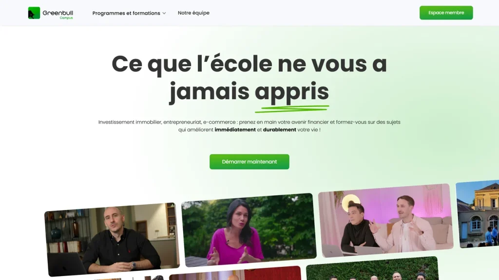 Page d'accueil de L’Académie des Investisseurs Rentables, école d'investissement du groupe Greenbull