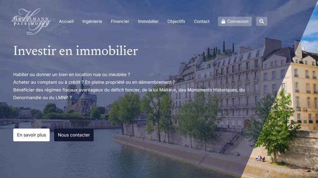 Page d'accueil de Haussmann Patrimoine, cabinet de gestion de patrimoine parisien