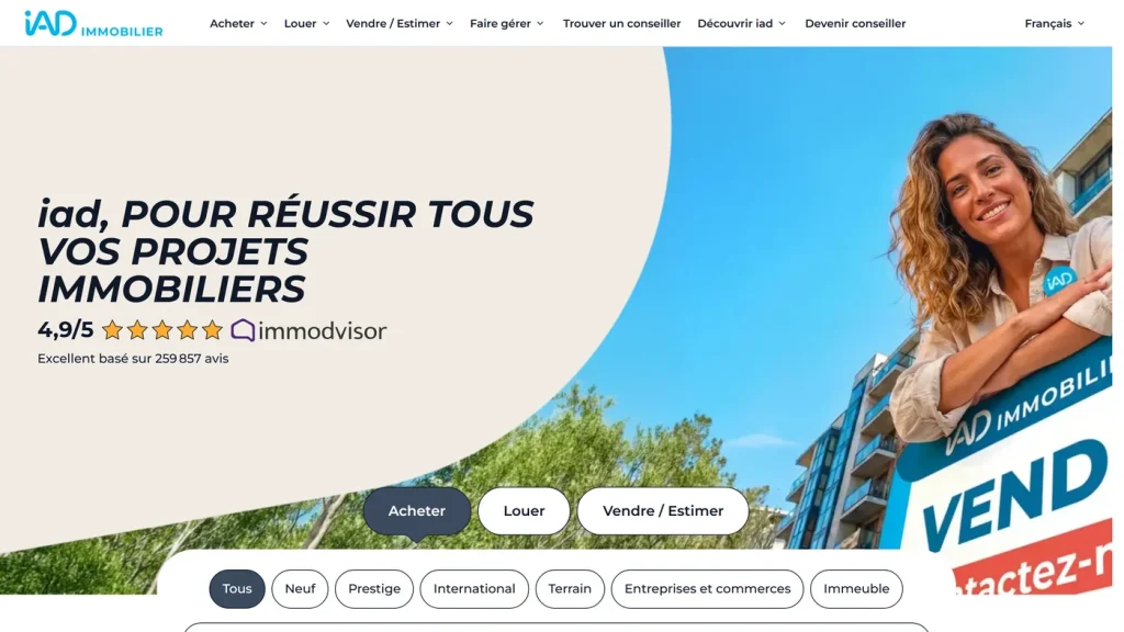 Page d'accueil de iad Location & Gestion, gestion locative du réseau de mandataires iad