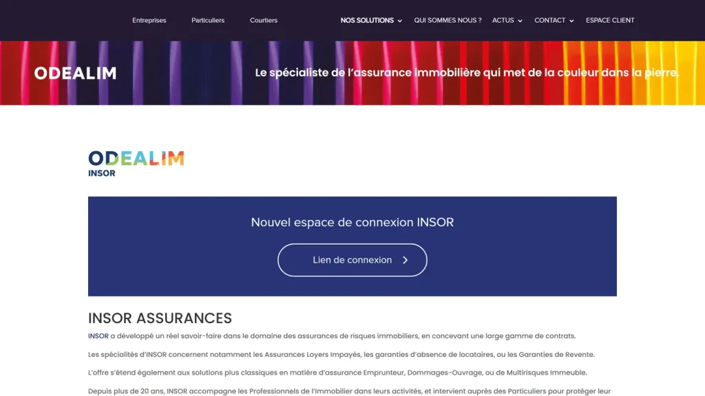 Page d'accueil de Insor, page Insor hébergée sur le site d'Odealim