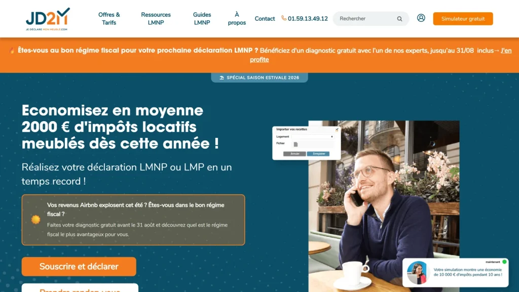 Page d'accueil de JD2M, expert-comptable en ligne dédié à la location meublée