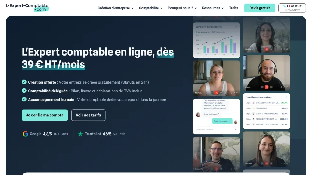 Page d'accueil de L-Expert-Comptable.com, cabinet d'expertise comptable en ligne généraliste