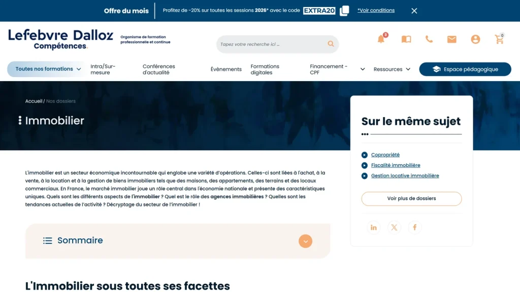 Page d'accueil de Lefebvre Dalloz Compétences, organisme de formation juridique certifié Qualiopi