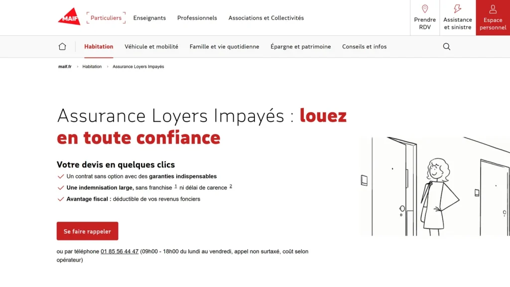 Page d'accueil de MAIF, mutuelle qui distribue une assurance loyer impayé