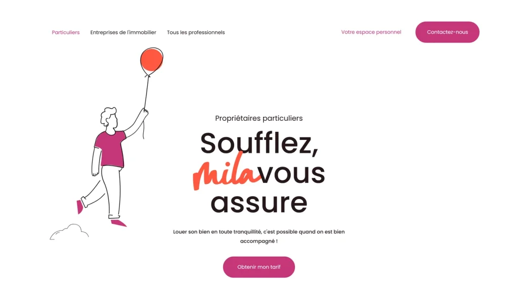 Page d'accueil de Mila, nouvel entrant de l'assurance loyer impayé