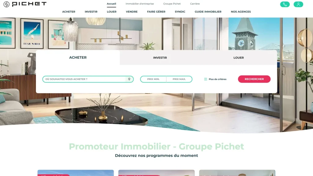 Page d'accueil de Pichet, groupe familial de promotion immobilière non coté