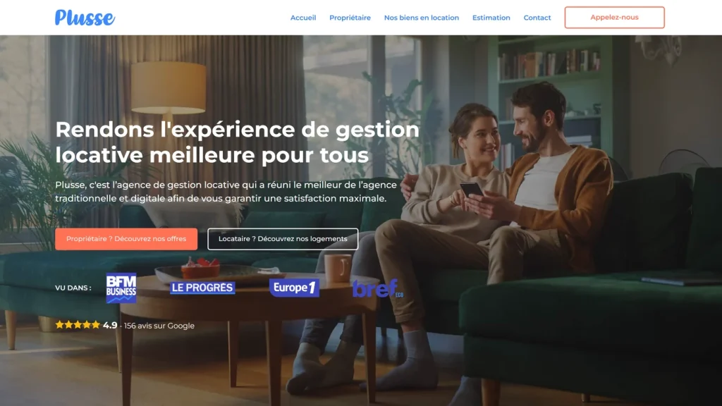 Page d'accueil de Plusse, agence de gestion locative hybride à Lyon et Paris