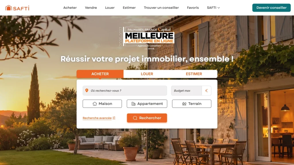 Page d'accueil de SAFTI, plus grand réseau de mandataires immobiliers du classement