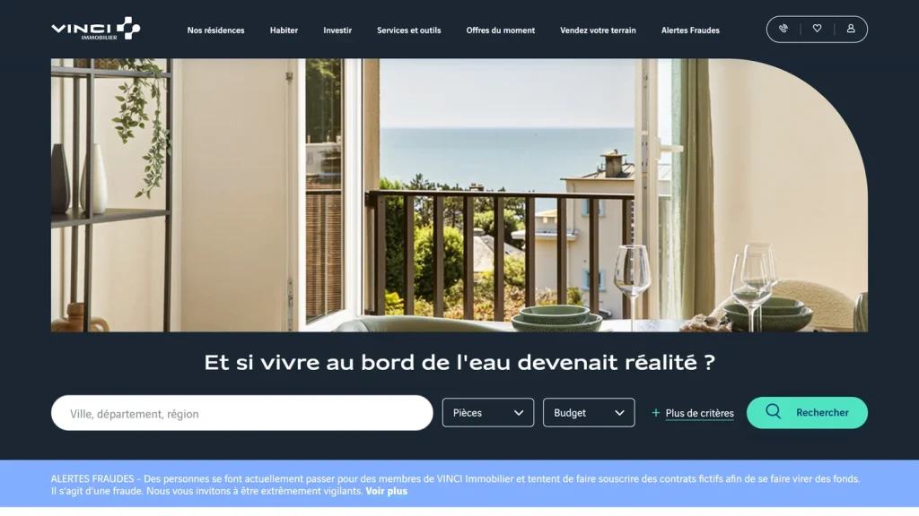 Page d'accueil de Vinci Immobilier, promoteur immobilier du groupe Vinci