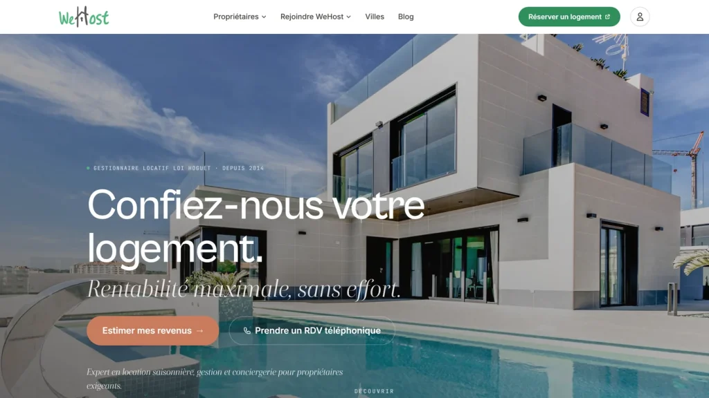 Page d'accueil de WeHost, conciergerie Airbnb à Paris et Nice