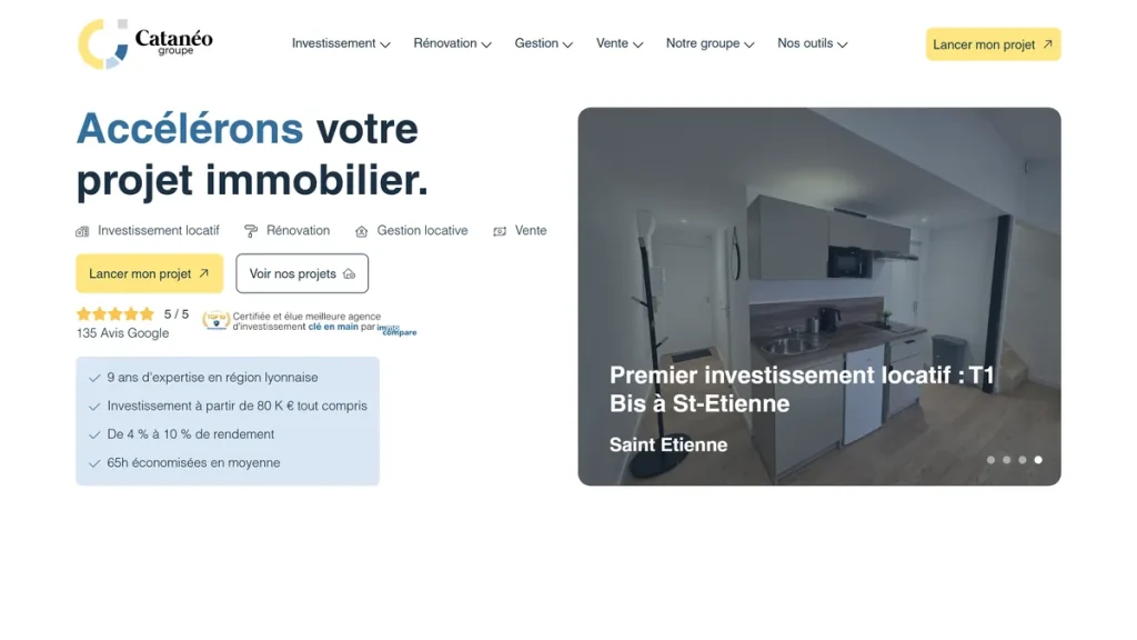 Page d’accueil de Catanéo, agence d’investissement locatif clé en main
