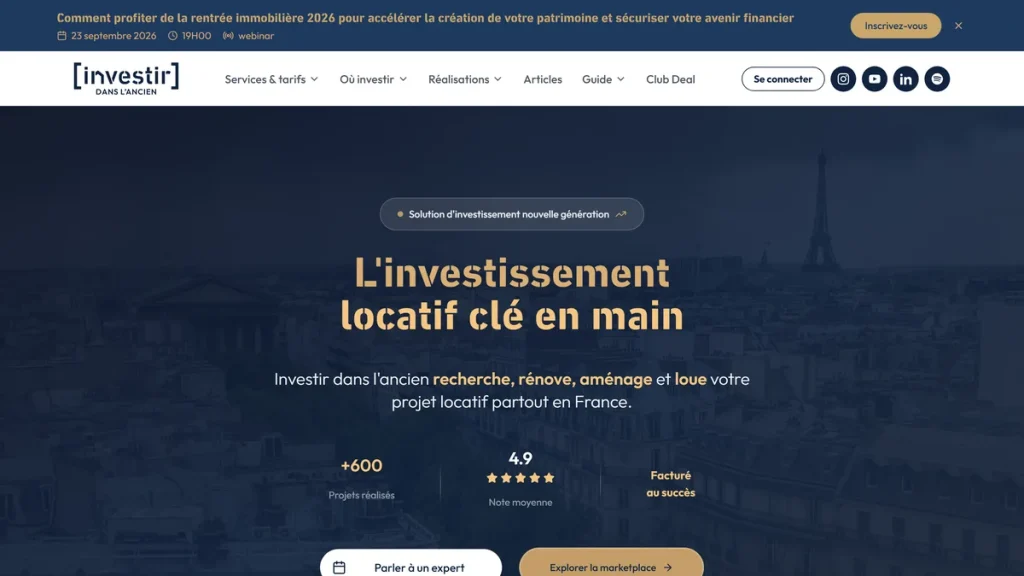Page d’accueil de Investir dans l’Ancien, agence d’investissement locatif clé en main