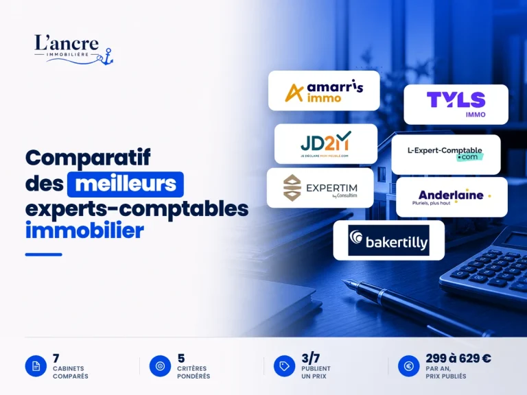 Comparatif des 7 meilleurs experts-comptables immobilier en 2026, avec les logos des cabinets comparés