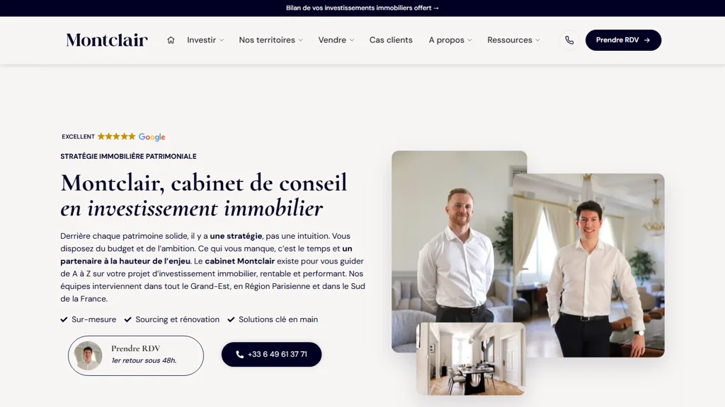 Page d’accueil de Montclair, cabinet de conseil en investissement immobilier